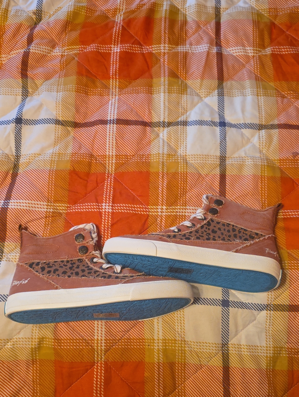 Blowfish Girls' High-Top Sneakers in Rust Brown with Leopard Print